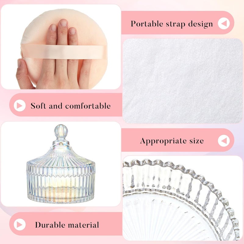 Tioncy 3 Pcs Extra Large Body Powder Puff and Container 5.43'' Glass Body Container with 5.12'' Powder Puff Glass Jar for Women's Talcum(Dazzling) - Image 4